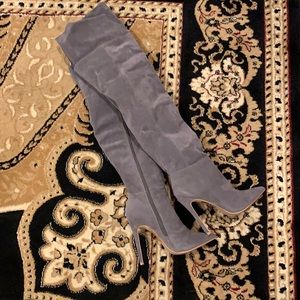 Faux suede grey thigh boots